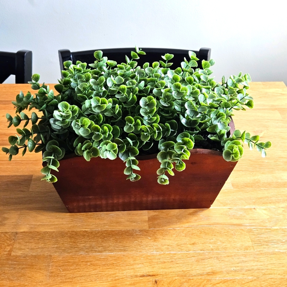 Faux Eucalyptus Greenery Wood Planter Box Farmhouse Table Centerpiece Decor